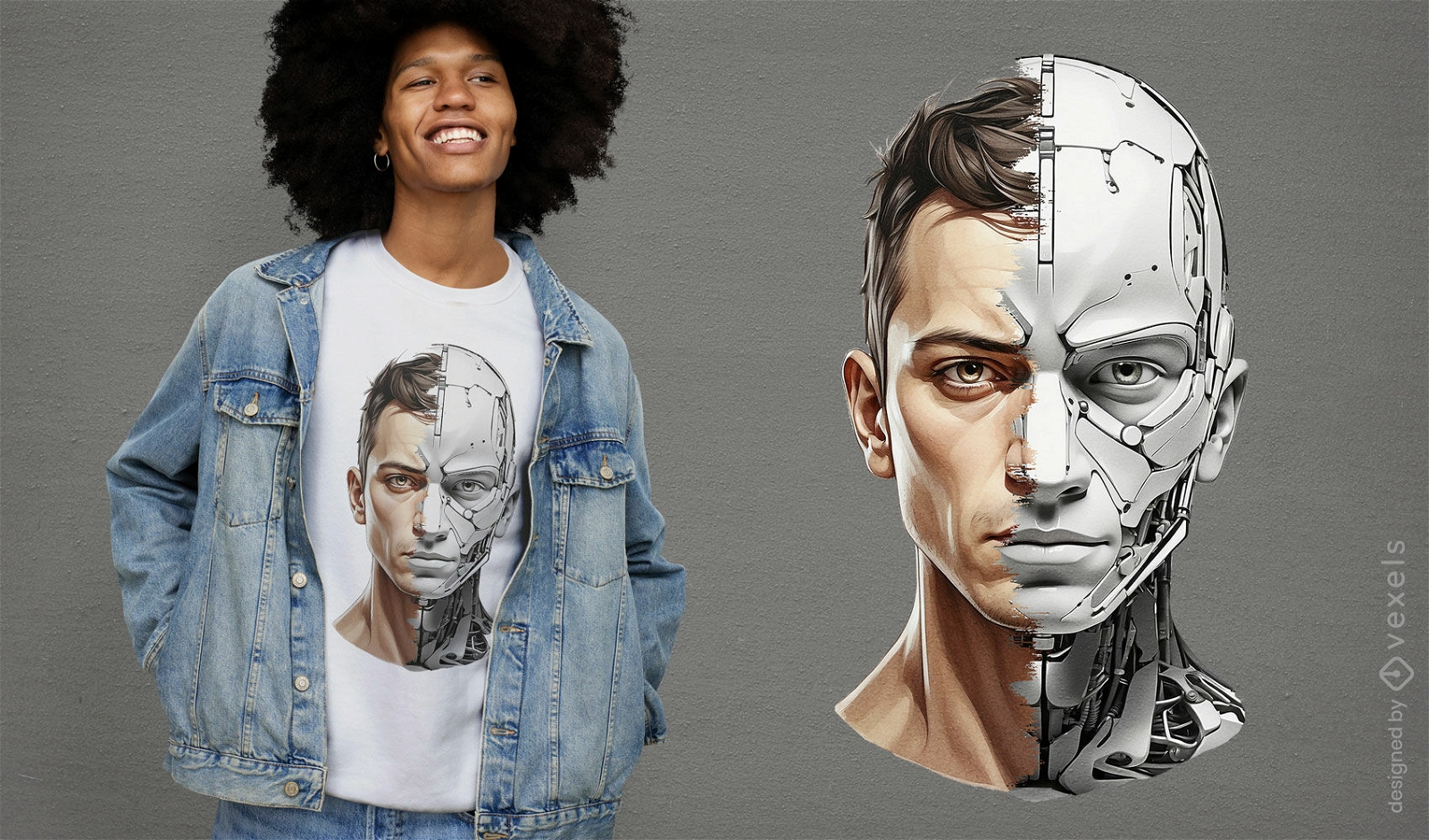 Diseño de camiseta con cara de robot.