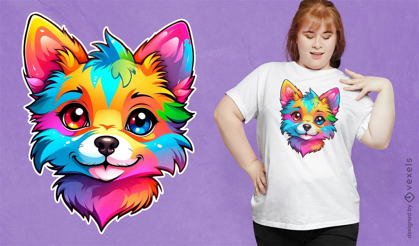 Diseño colorido de camiseta de perro peludo.