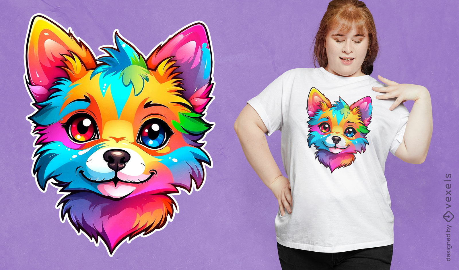 Diseño colorido de camiseta de perro peludo.