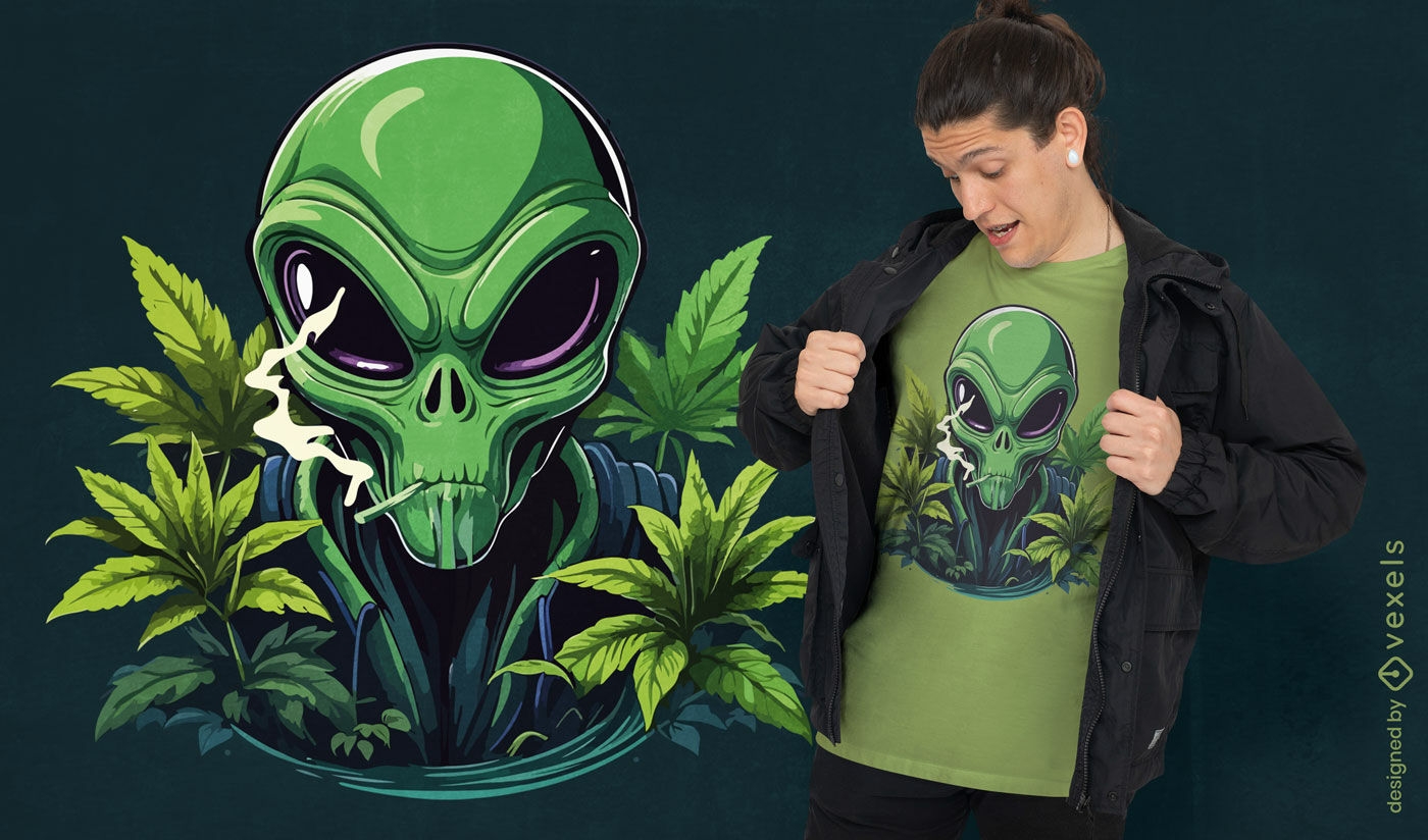 Dise?o de camiseta extraterrestre fumando cannabis.