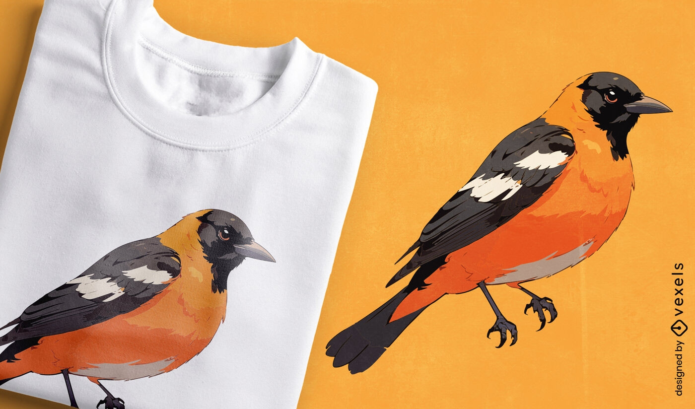 Diseño de camiseta de pájaro naranja.