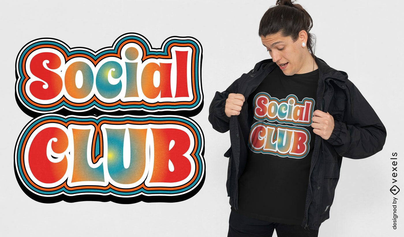 Diseño de camiseta con pegatina de club social.