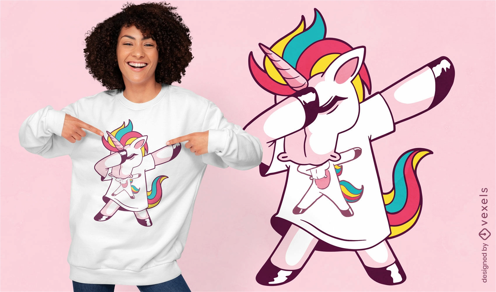 Diseño de camiseta Dabbing de unicornio arcoíris.