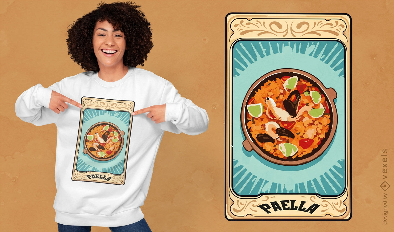Paella-T-Shirt-Design mit Tarotkarte