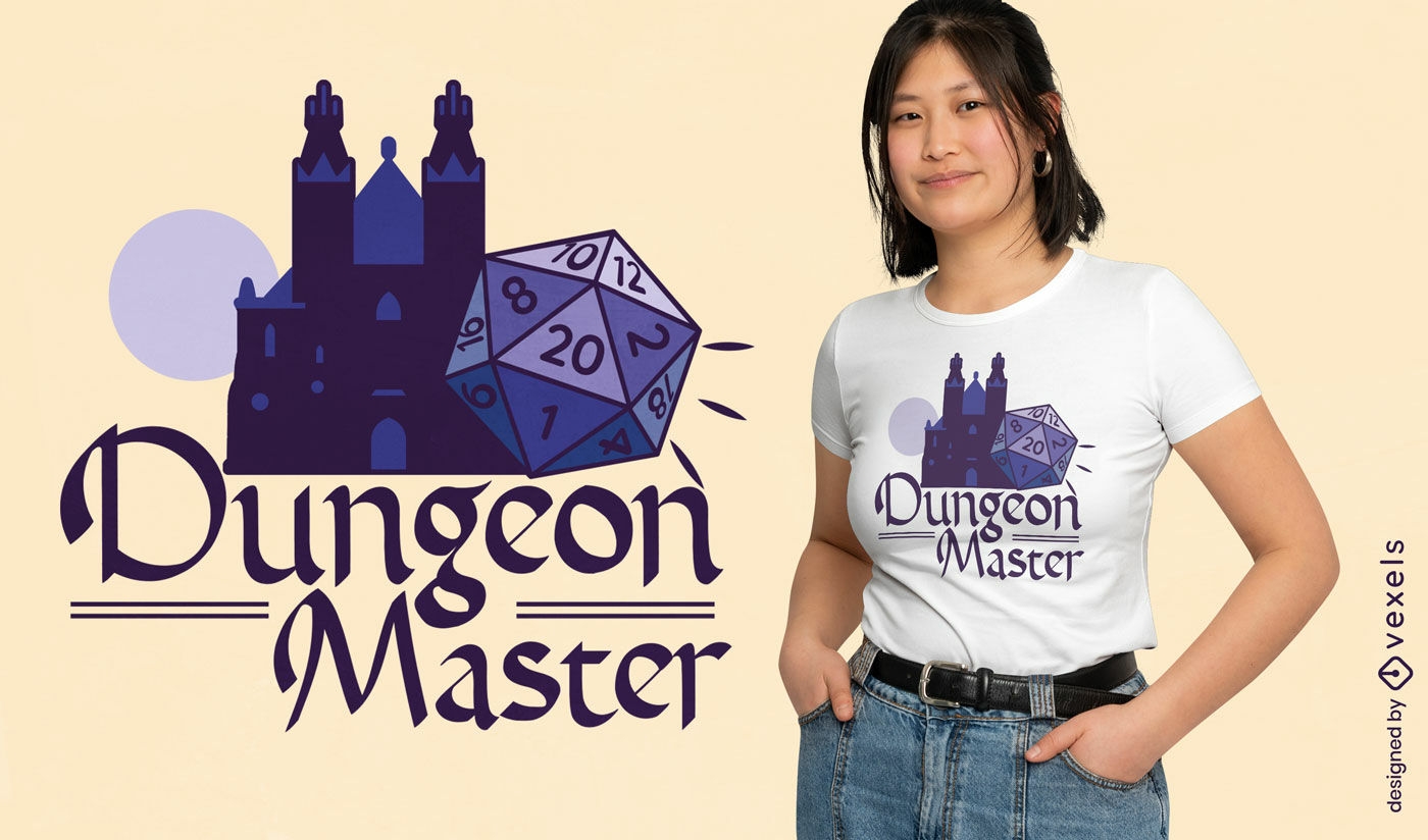 Diseño de camiseta de dungeon master con temática de fantasía.