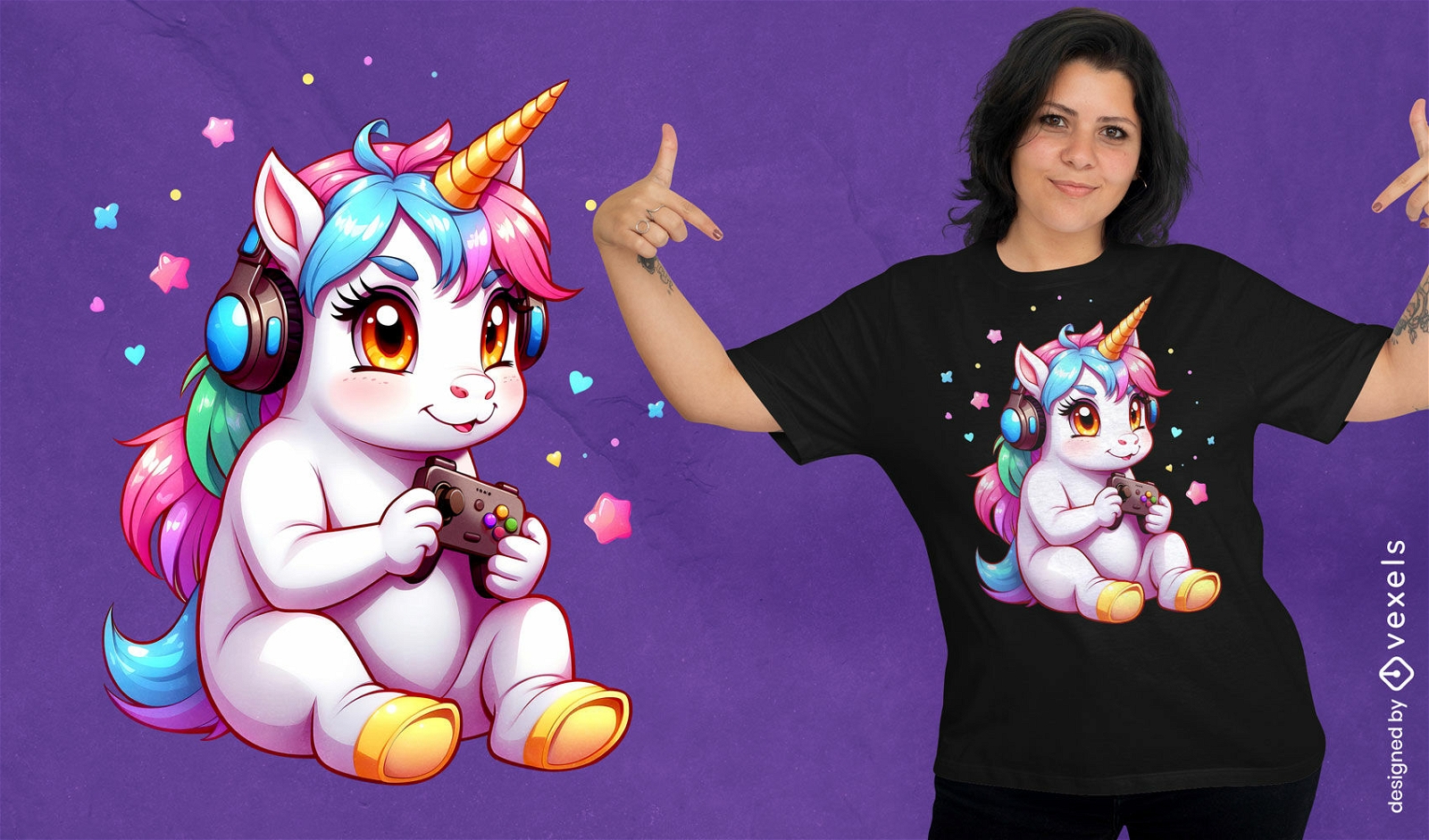 Diseño de camiseta gamer unicornio.