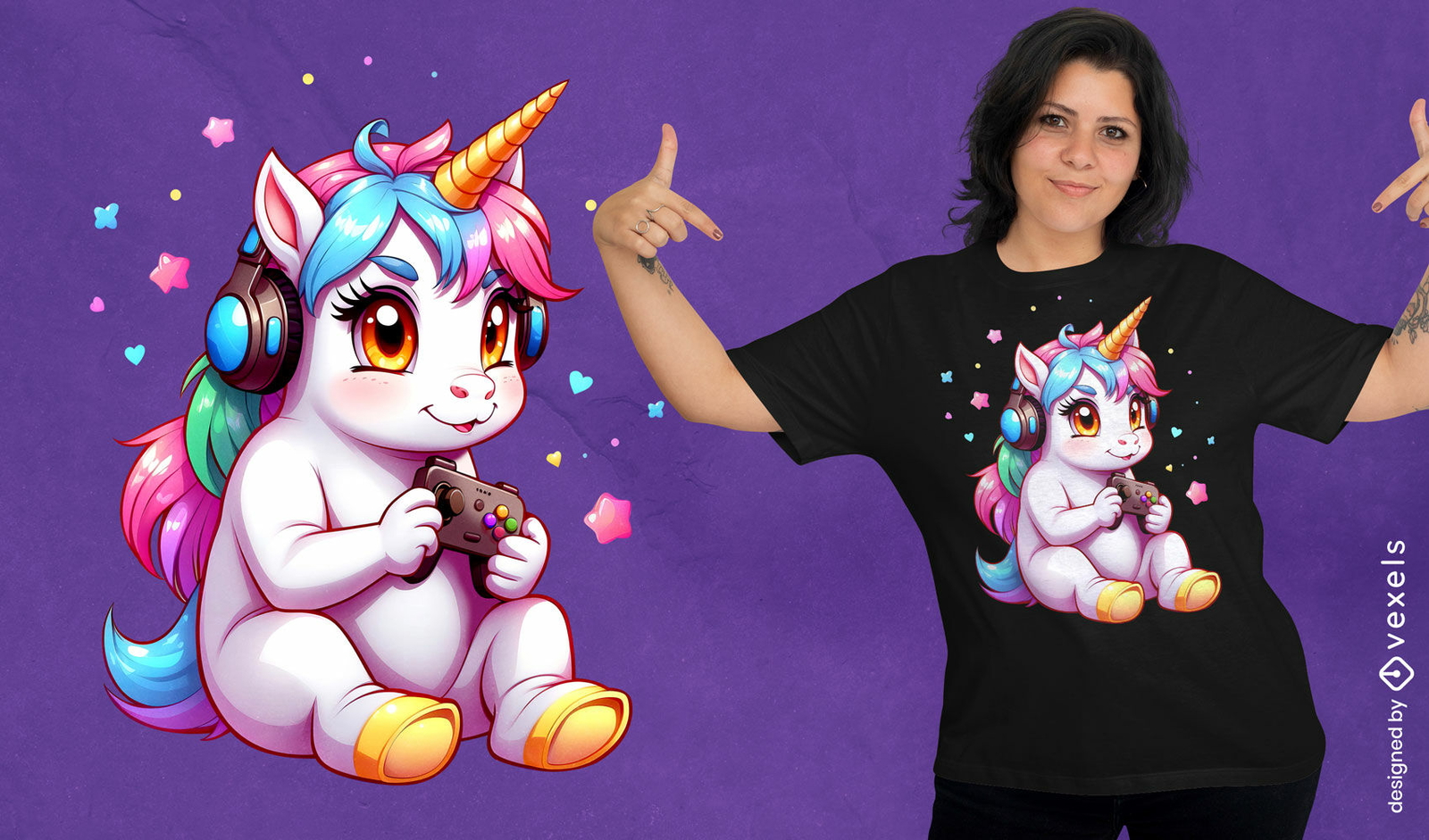 Diseño de camiseta gamer unicornio.