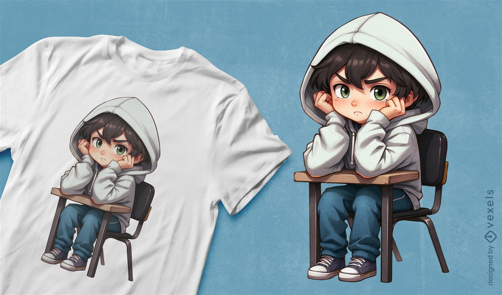 Annoyed boy at desk t-shirt design