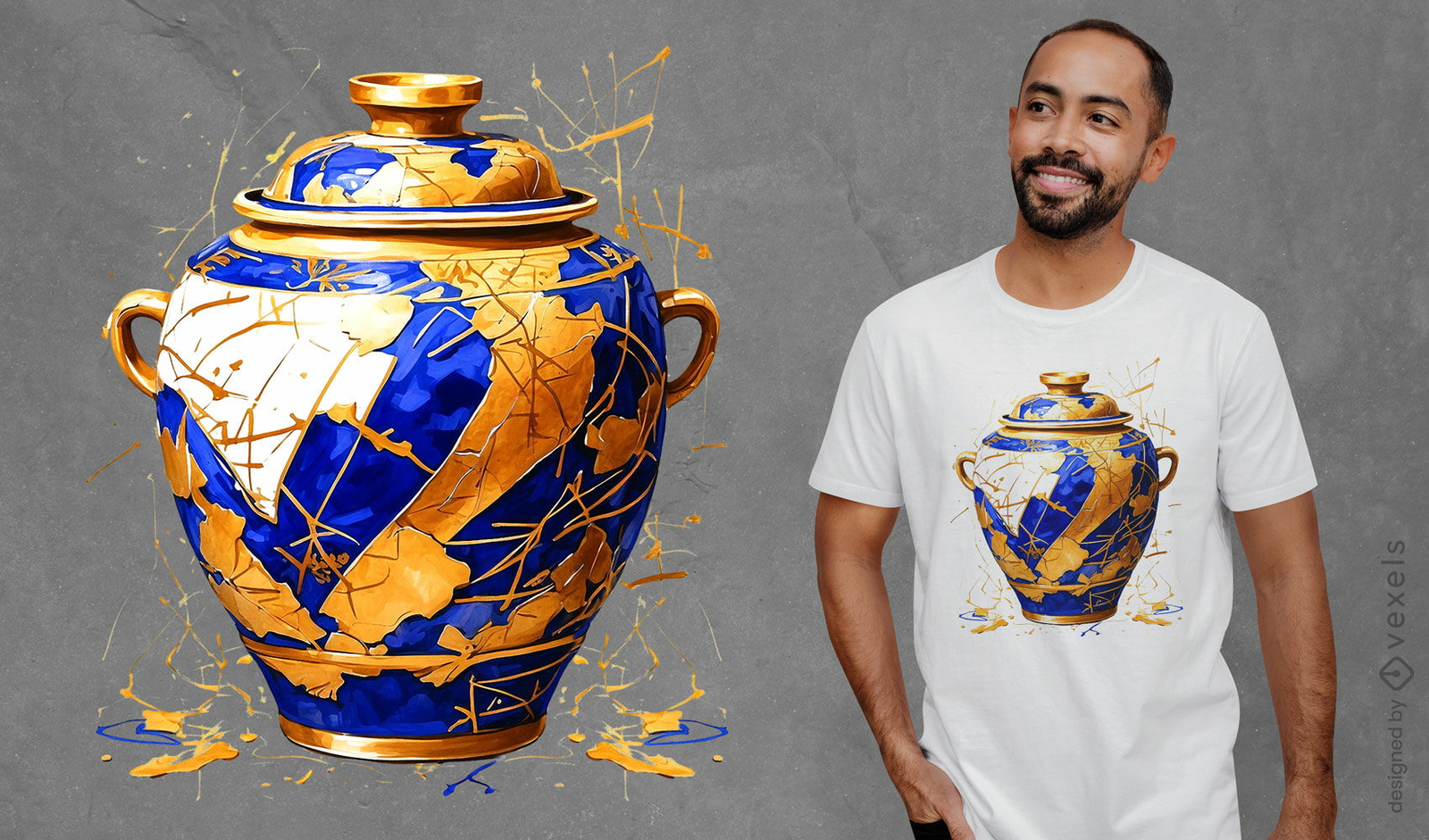 Diseño de camiseta de cerámica Kintsugi.