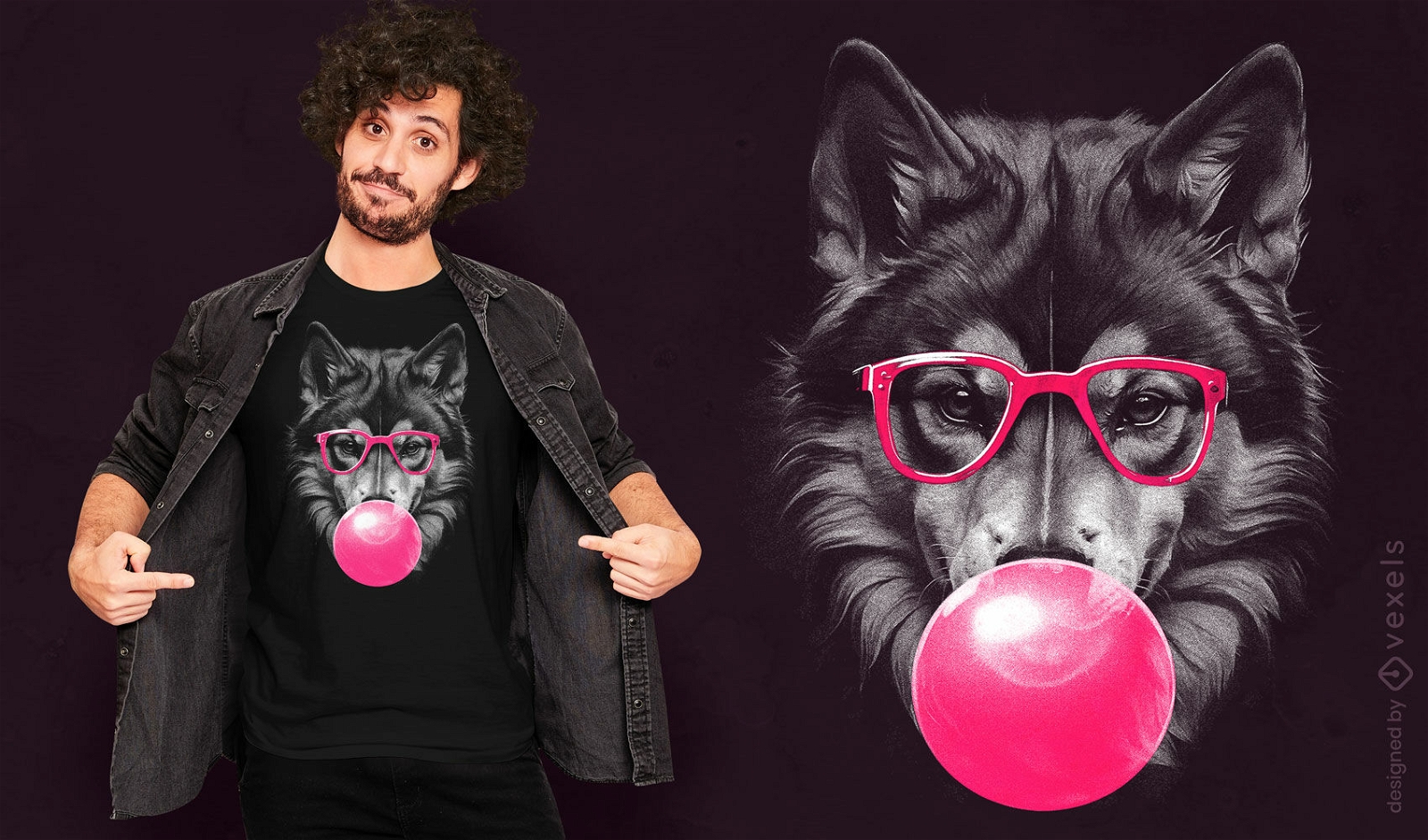 Diseño de camiseta de Husky con gafas.