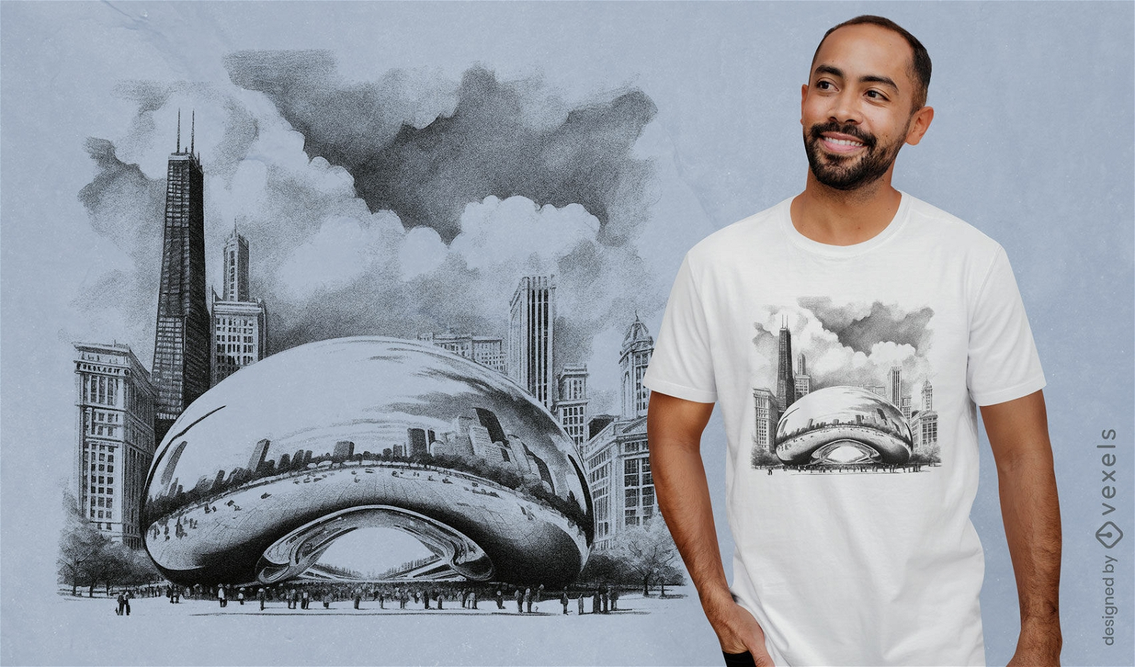 Dise?o de camiseta con boceto de Chicago Cloud Gate.