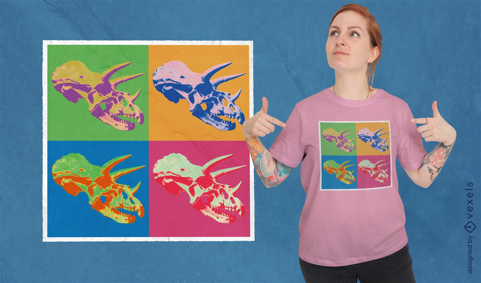 Dise?o de camiseta de arte pop de dinosaurios coloridos.