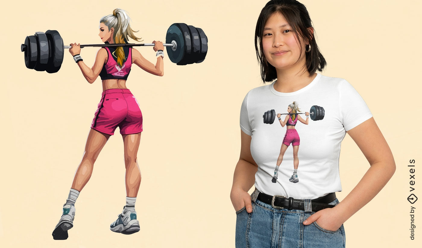 Diseño de camiseta de mujer atlética levantando pesas.