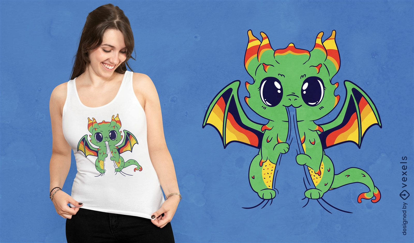 Diseño de camiseta juguetón comiendo dragón.