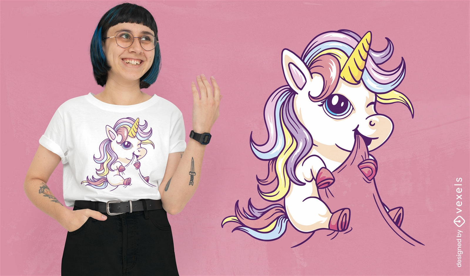 Adorable diseño de camiseta de unicornio comiendo.