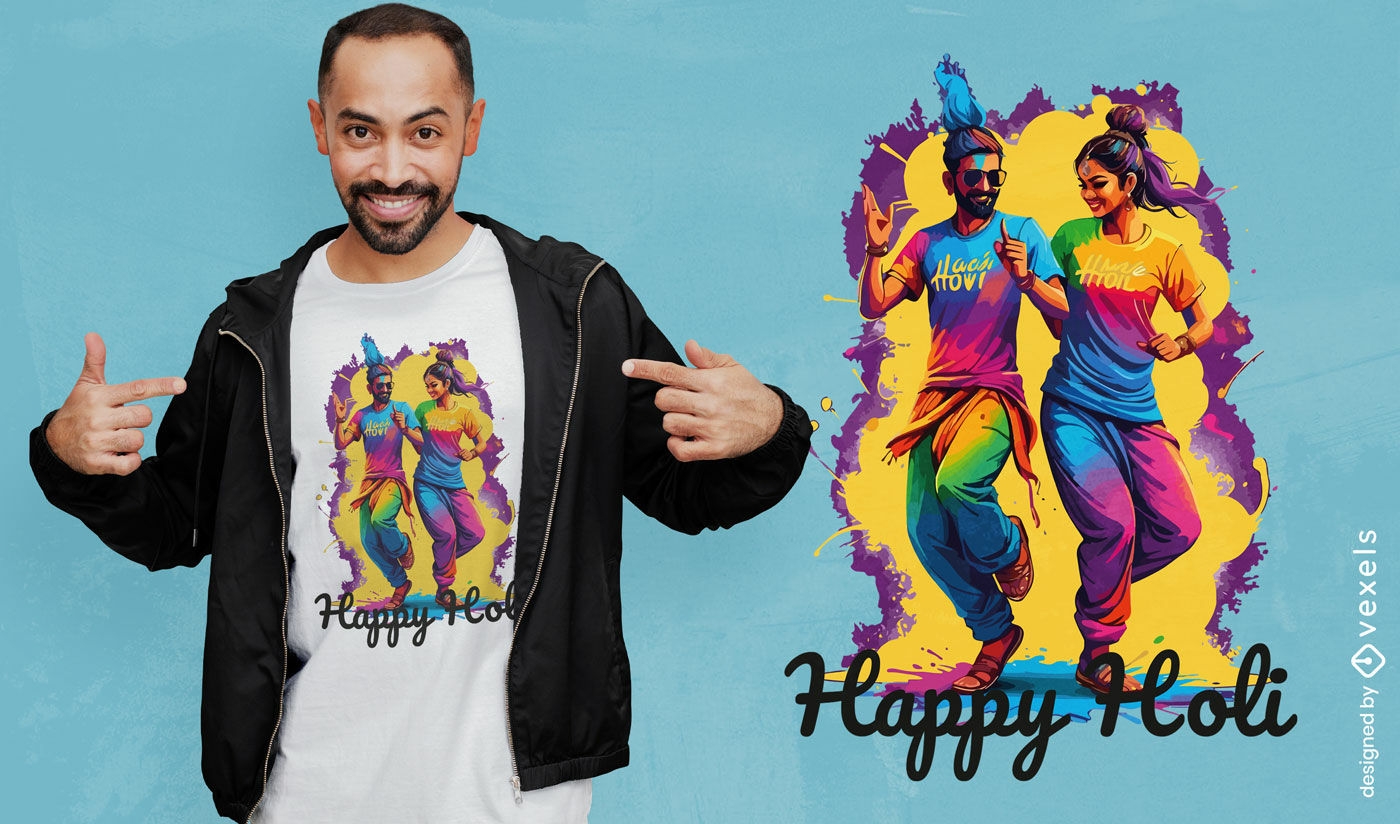 Diseño de camiseta del festival Happy Holi.