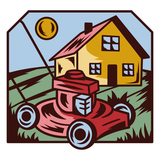 House with a lawn mower PNG Design
