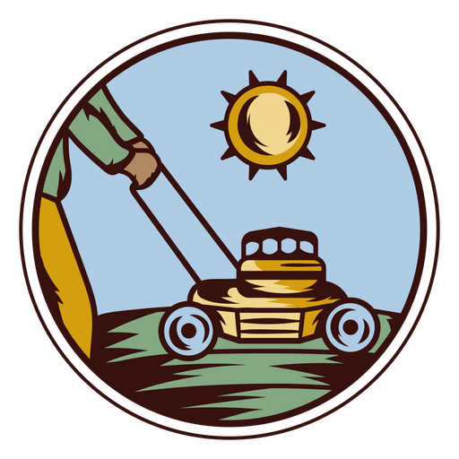 Lawn mower with sun PNG Design