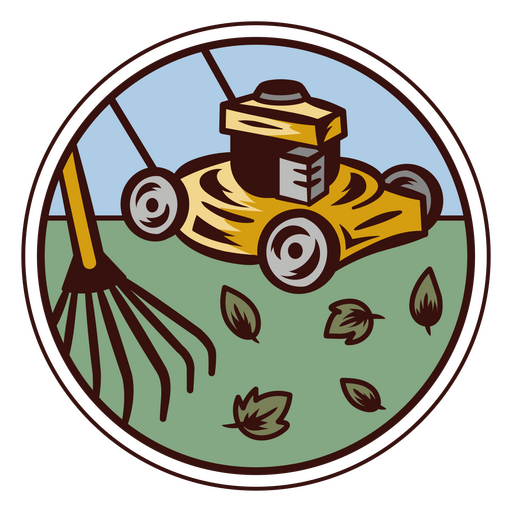 Lawn mower in circle badge PNG Design