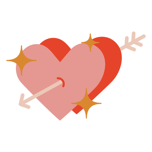 Hearts with arrow and sparkles PNG Design