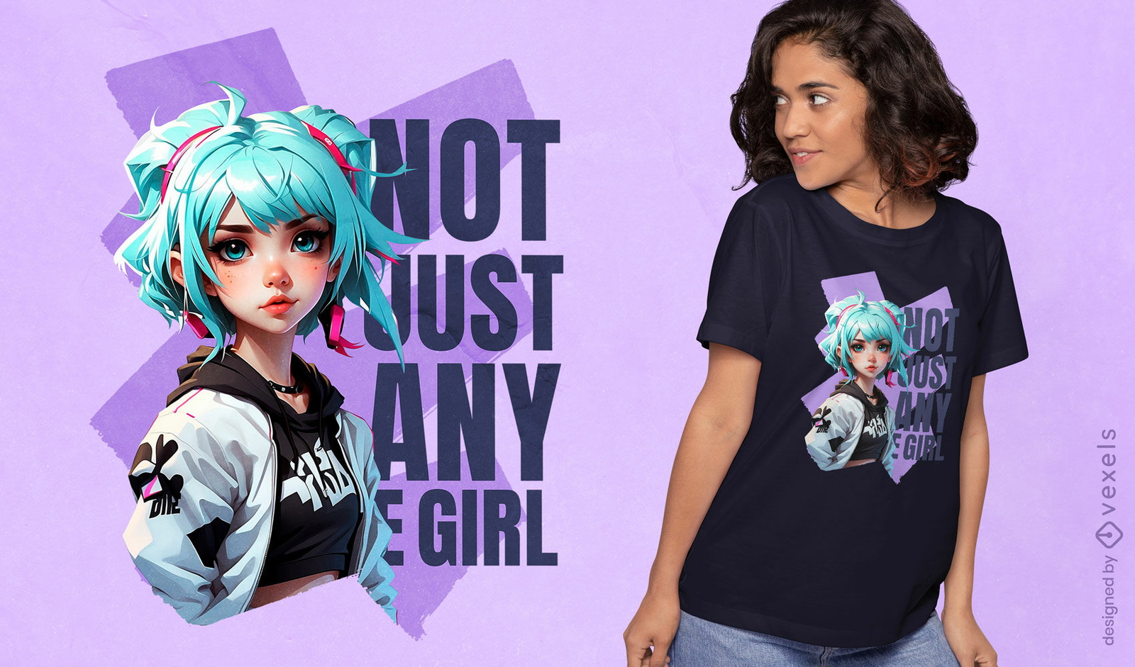 Diseño de camiseta estilo anime e-girl.