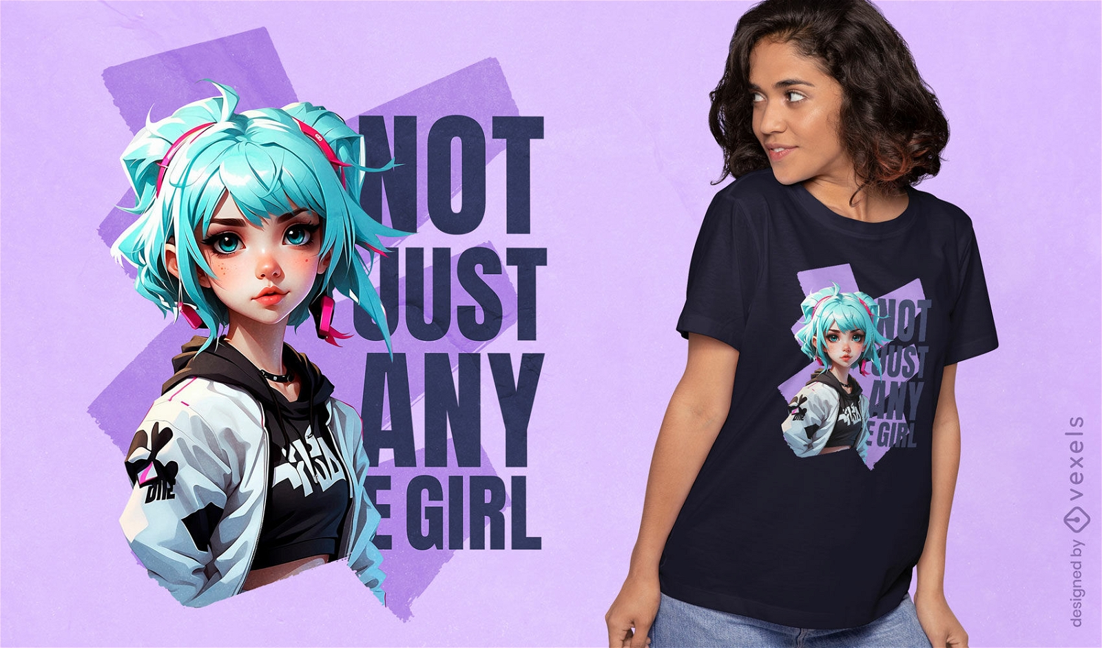 T-Shirt-Design im E-Girl-Anime-Stil