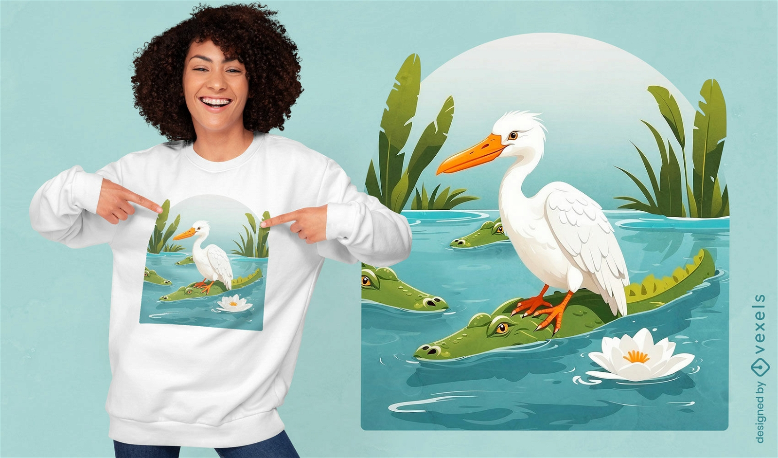 T-Shirt-Design mit Wildtieren und Vögeln