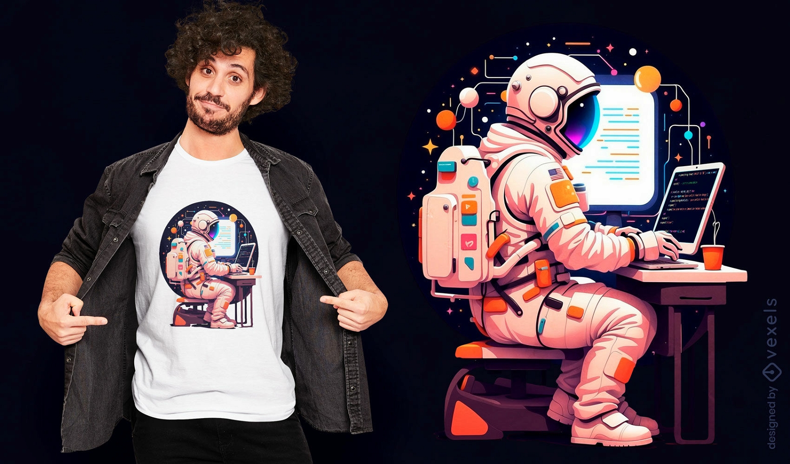 Design de camiseta para espa?o de trabalho de astronauta
