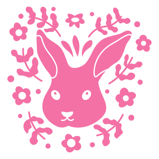 Ilustración divertida de un conejo rosa con detalles florales Diseño PNG