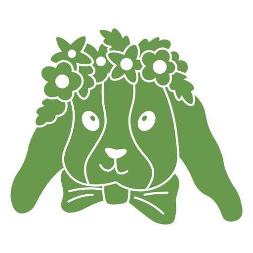 Conejo verde con corona de flores. Diseño PNG