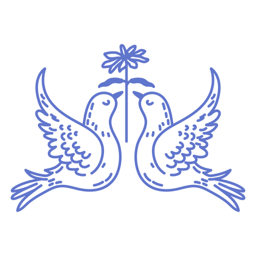 Pájaros azules simbólicos con diseño de flores. Diseño PNG