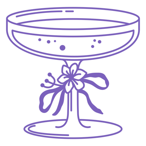 Copa de vino con cinta morada. Diseño PNG
