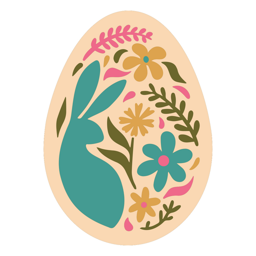 Diseño caprichoso de huevo de Pascua con conejito y flores. Diseño PNG