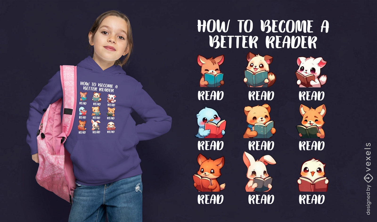 Design de camiseta educacional para animais lendo