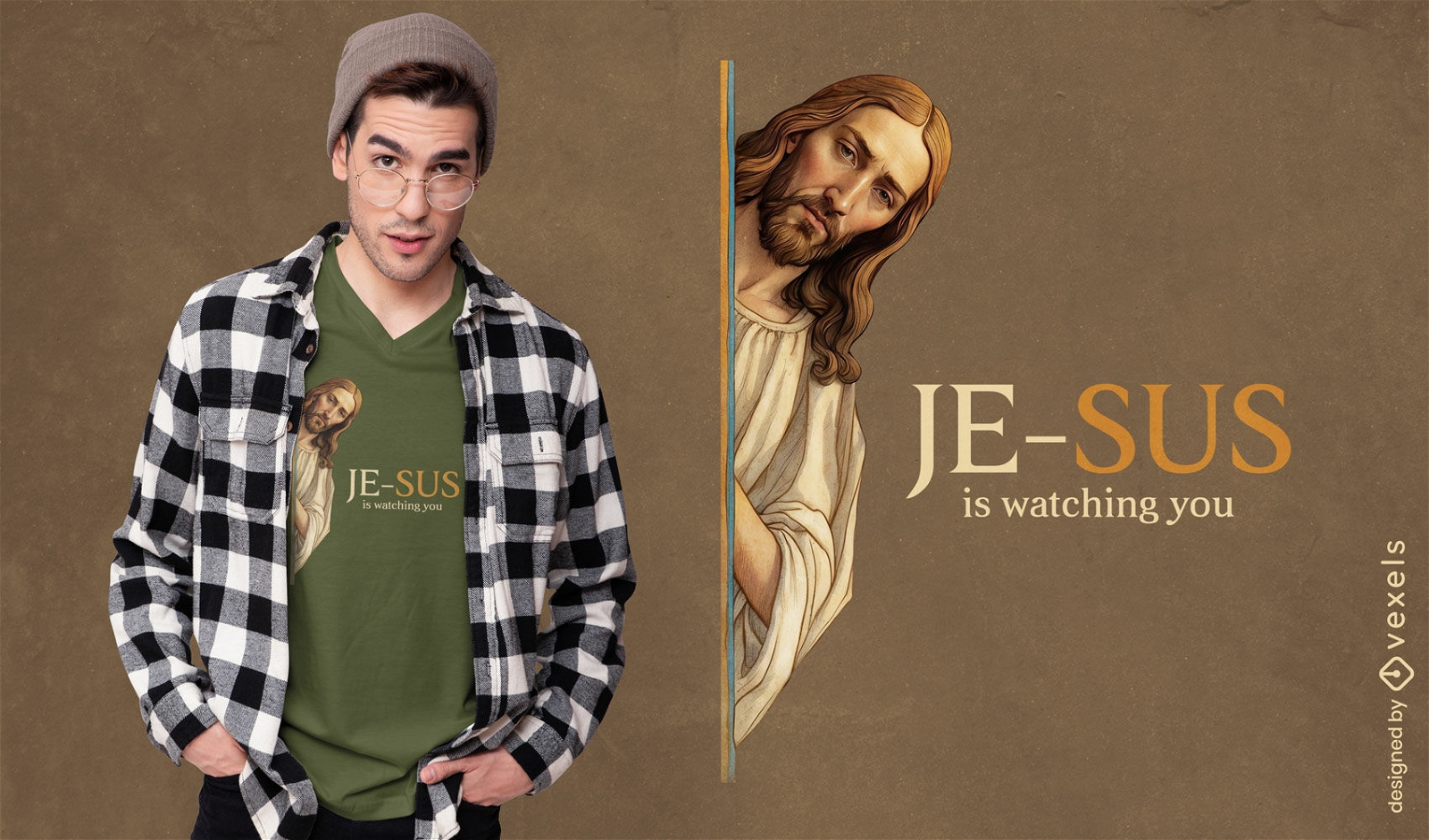 Diseño de camiseta de Jesús vigilante espiritual.
