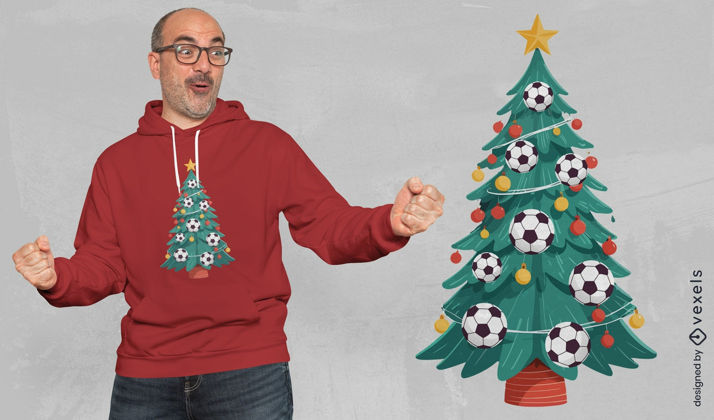 Diseño de camiseta de árbol de Navidad de fútbol festivo.