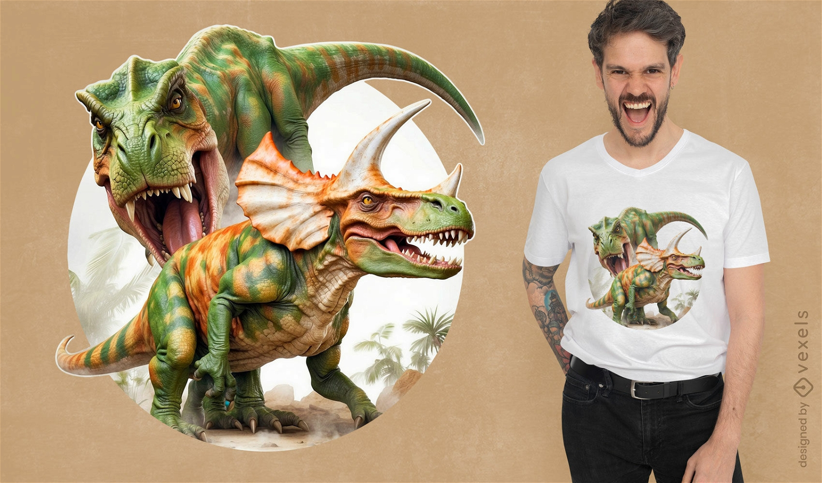Dise?o de camiseta de batalla de dinosaurios.