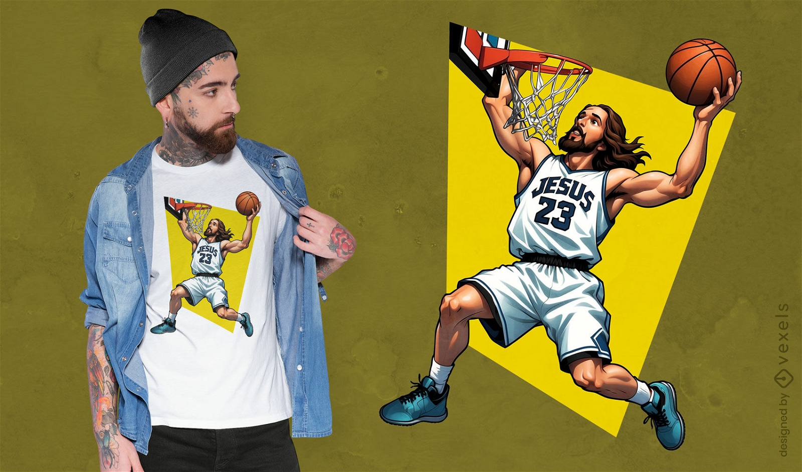 Design de camiseta atl?tica Jesus Slam Dunk