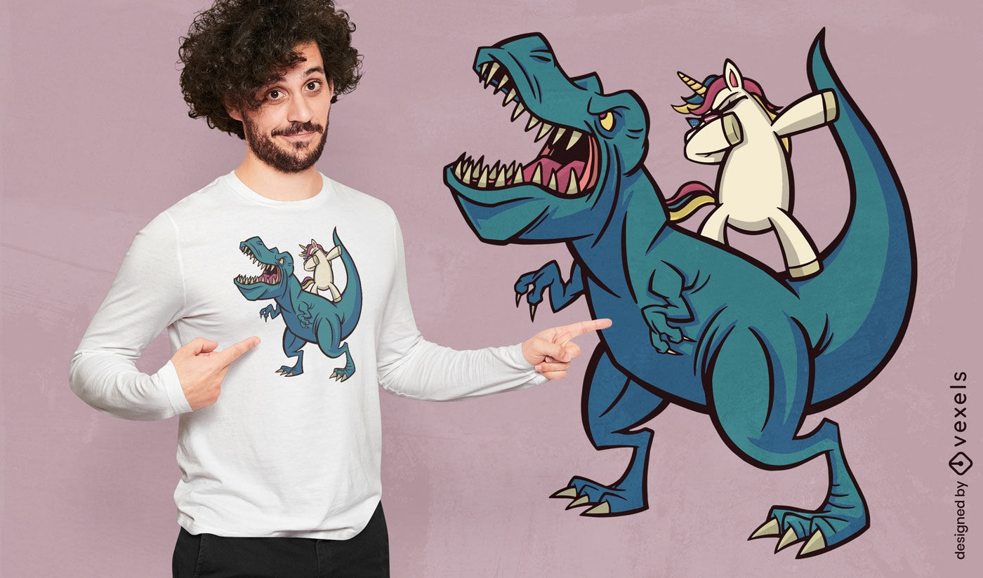 Cartoon-Einhorn- und Dinosaurier-T-Shirt-Design