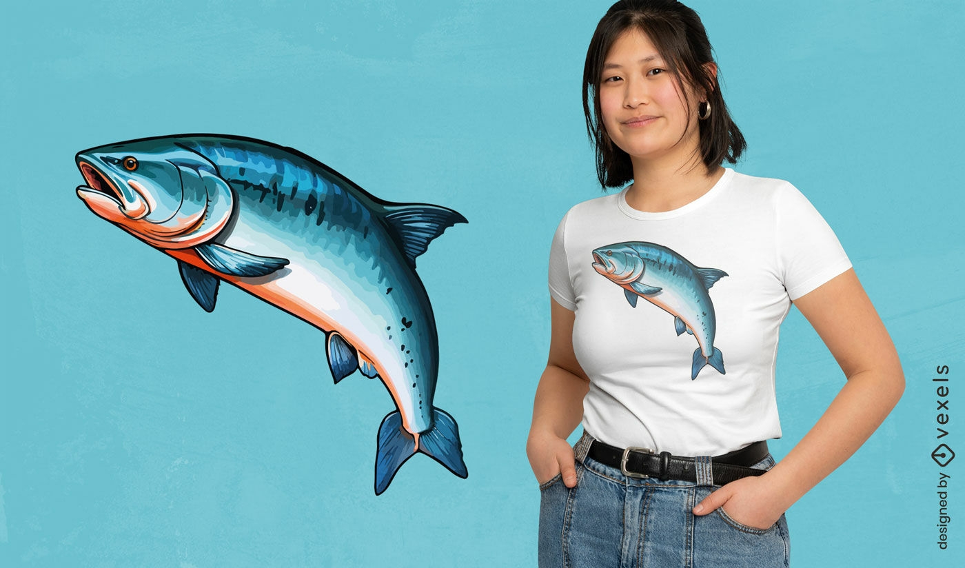 Diseño de camiseta de salmón saltador.