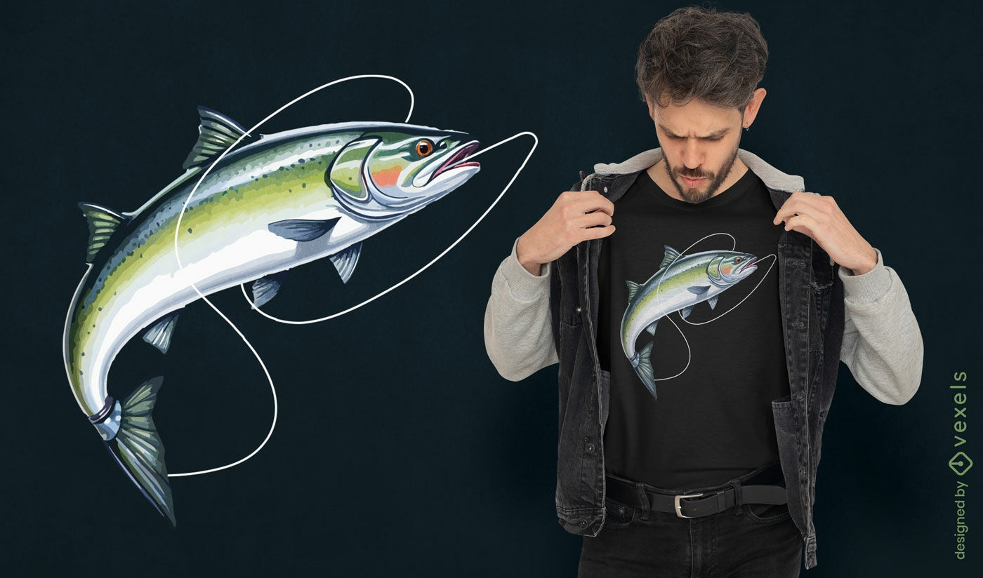 Design atraente de camiseta de peixe pescador