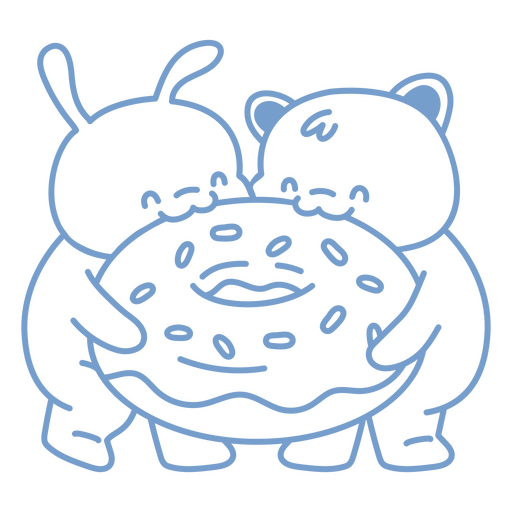 Illustration von niedlichen Tieren, die sich einen Donut teilen PNG-Design