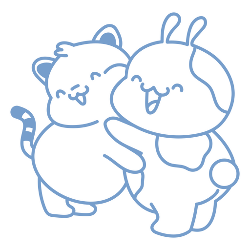 Cute cartoon cat and bunny hugging PNG Design
