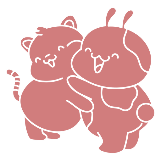 Lindos animales de dibujos animados de color rosa abrazándose Diseño PNG