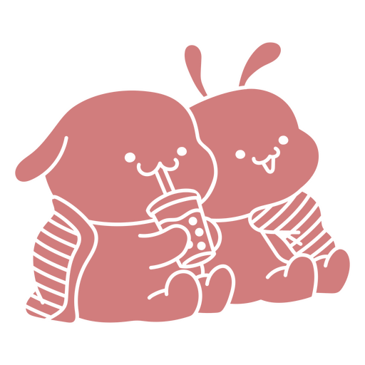 Coelhinhos fofos de desenho animado compartilhando uma bebida Desenho PNG