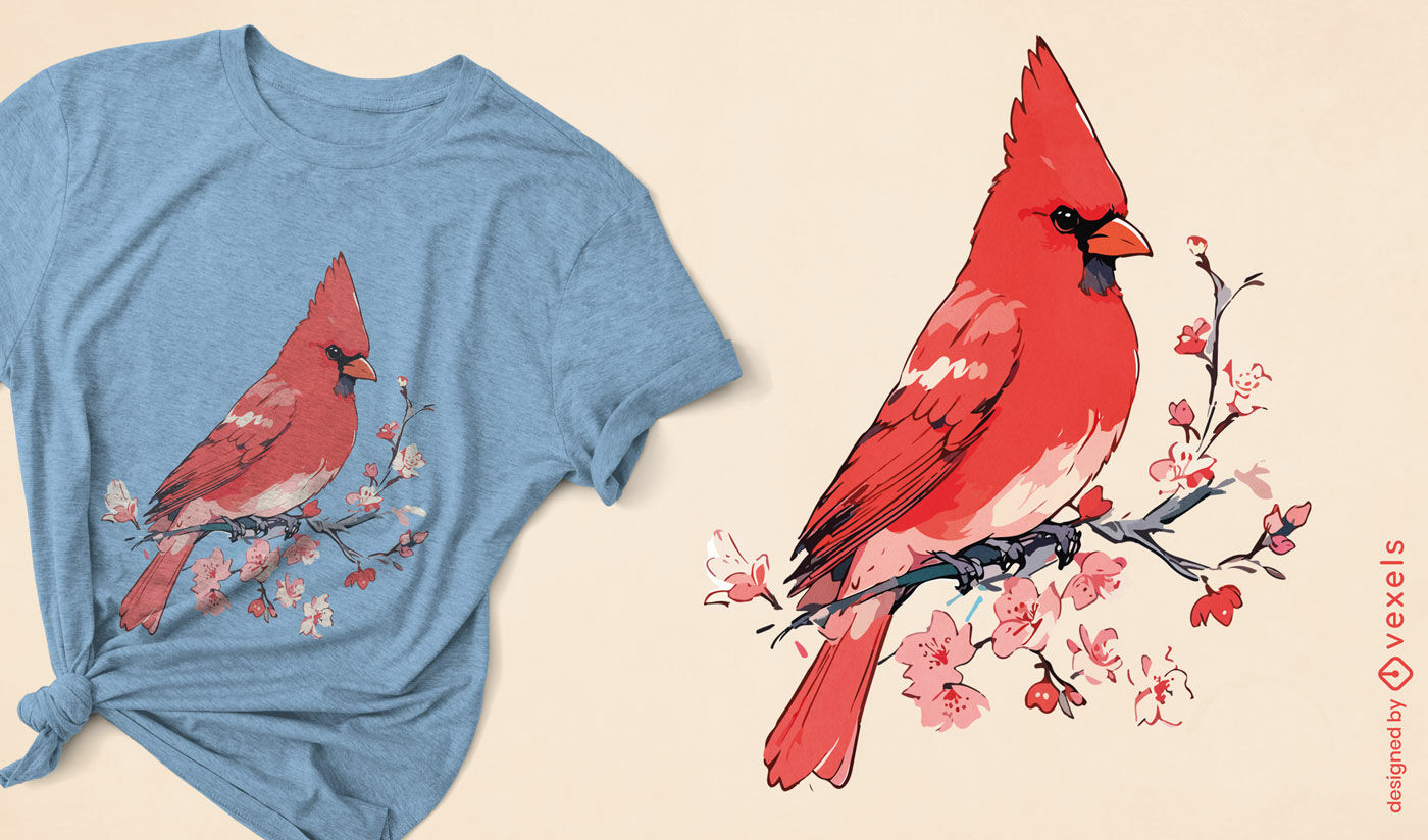 Diseño de camiseta de pájaro cardenal rojo.