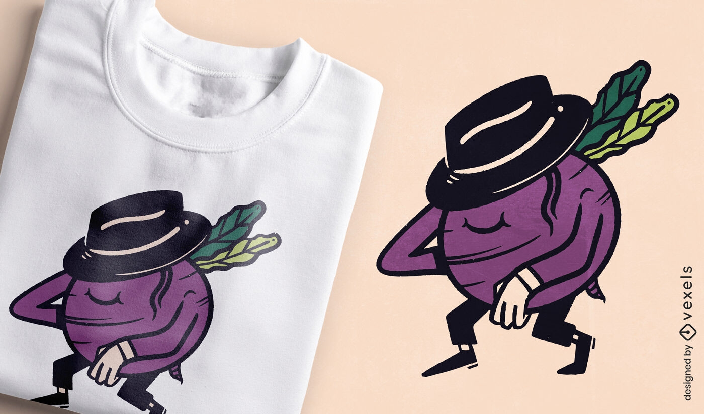 Diseño de camiseta de remolacha con sombrero.