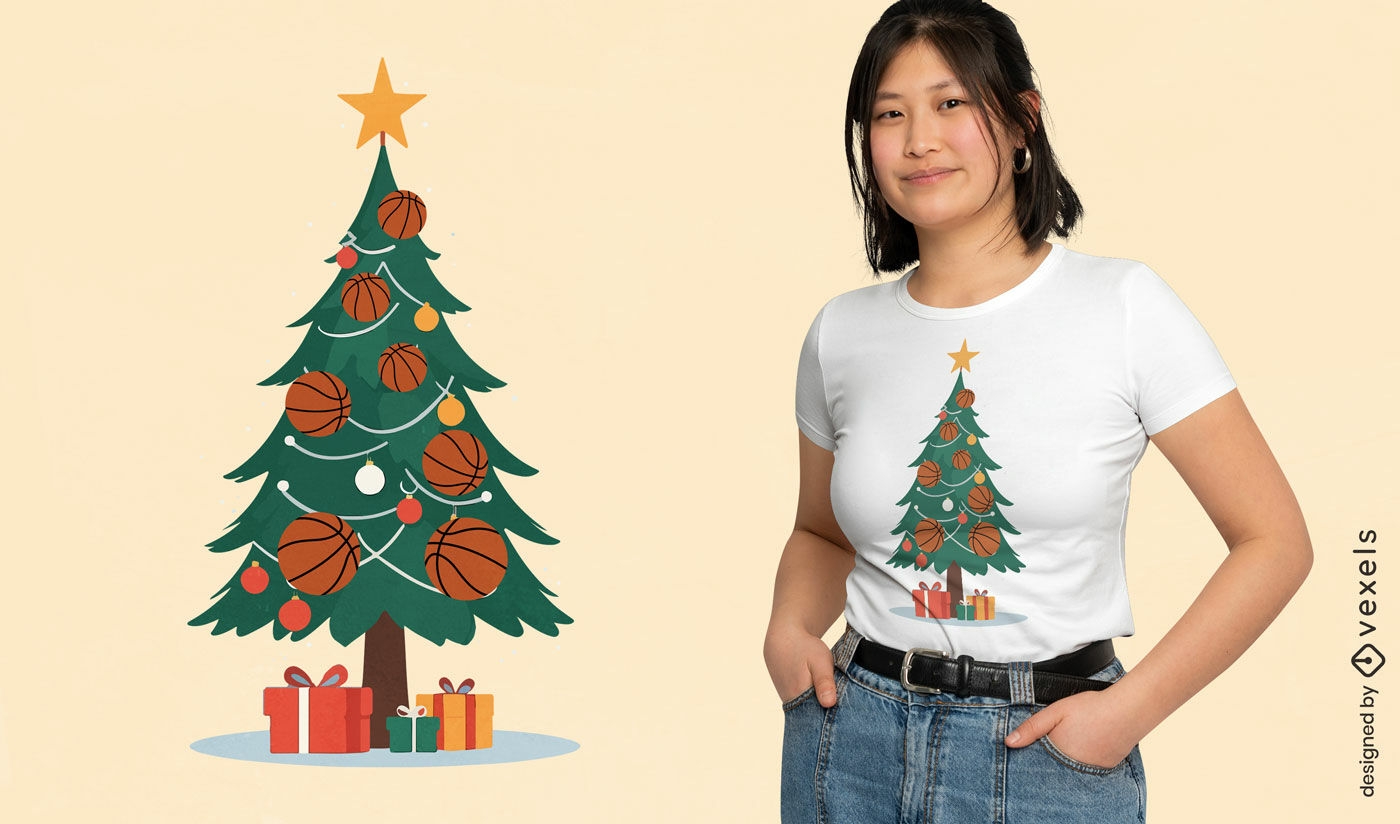 Diseño de camiseta de árbol de Navidad de baloncesto.