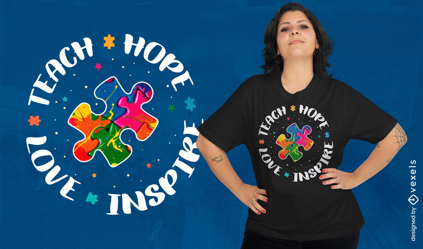 Design educacional de camiseta com quebra-cabe?a para autismo