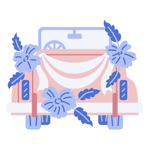 Ilustración floral de coche clásico con elementos decorativos para temas de celebración. Diseño PNG